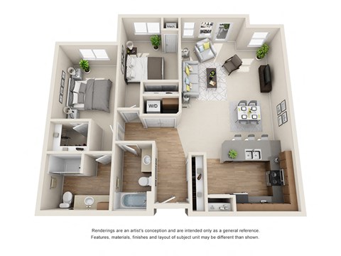 Floor plan for 2 beds, 2 baths, 1197 sqft